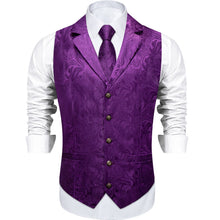 DiBanGu Purple Paisley Silk Notched Collar Slim Fit Mens Waistcoat Tie Set