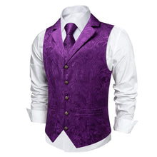 DiBanGu Purple Paisley Silk Notched Collar Slim Fit Mens Waistcoat Tie Set