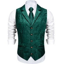 DiBanGu Phthalo Green Paisley Silk Notched Collar Slim Fit Mens Waistcoat Tie Set