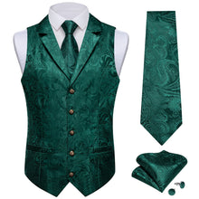 DiBanGu Phthalo Green Paisley Silk Notched Collar Slim Fit Mens Waistcoat Tie Set