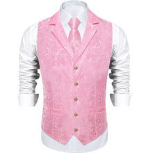 DiBanGu Baby Pink Paisley Silk Notched Collar Slim Fit Mens Waistcoat Tie Set