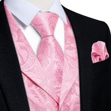 DiBanGu Baby Pink Paisley Silk Notched Collar Slim Fit Mens Waistcoat Tie Set