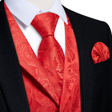 DiBanGu Pure Red Paisley Silk Notched Collar Slim Fit Mens Waistcoat Tie Set