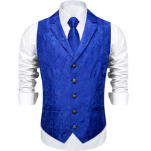 DiBanGu Royal Blue Paisley Silk Notched Collar Slim Fit Mens Waistcoat Tie Set