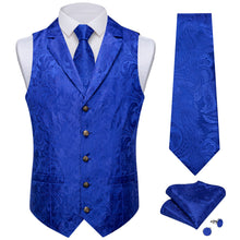 DiBanGu Royal Blue Paisley Silk Notched Collar Slim Fit Mens Waistcoat Tie Set