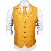 DiBanGu Urobilin Yellow Paisley Silk Notched Collar Slim Fit Mens Waistcoat Tie Set