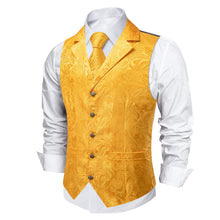 DiBanGu Urobilin Yellow Paisley Silk Notched Collar Slim Fit Mens Waistcoat Tie Set