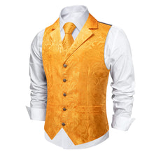 DiBanGu Carrot Orange Paisley Silk Notched Collar Slim Fit Mens Waistcoat Tie Set