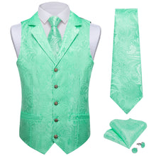 DiBanGu Magic Mint Green Paisley Silk Notched Collar Slim Fit Mens Waistcoat Tie Set