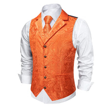 DiBanGu Cadmium Orange Paisley Silk Notched Collar Slim Fit Mens Waistcoat Tie Set