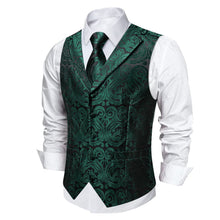 DiBanGu Dark Green Paisley Notched Collar Silk Mens Dress Vest Tie Set