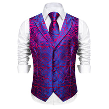 DiBanGu Purple Blue Paisley Notched Collar Silk Mens Dress Vest Tie Set