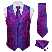 DiBanGu Purple Blue Paisley Notched Collar Silk Mens Dress Vest Tie Set