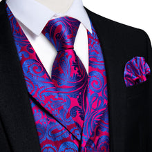 DiBanGu Purple Blue Paisley Notched Collar Silk Mens Dress Vest Tie Set