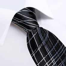 Black White Stripe Men's Tie Pocket Square Cufflinks Set