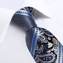 Grey Blue Novelty  Men's Tie Handkerchief Cufflinks Set