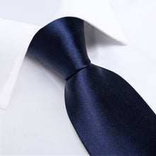 Dark Blue Solid Men's Tie Pocket Square Cufflinks Clip Set