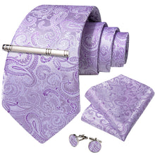 Light Purple Red Floral Men's Tie Handkerchief Cufflinks Clip Set