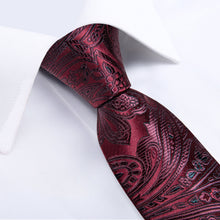 Claret Floral Men's Tie Handkerchief Cufflinks Clip Set