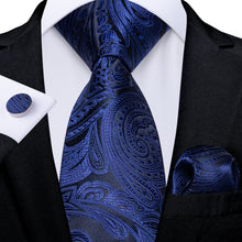 Blue Floral Men's Tie Handkerchief Cufflinks Set