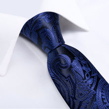 Blue Floral Men's Tie Handkerchief Cufflinks Set