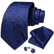 Blue Floral Men's Tie Handkerchief Cufflinks Set