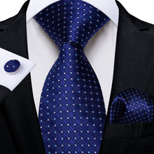 Dark Blue Dotted Men's Tie Handkerchief Cufflinks Set