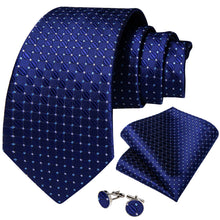 Dark Blue Dotted Men's Tie Handkerchief Cufflinks Set