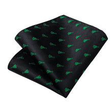 Christmas Black Solid Green Christmas Tree Men's Tie Handkerchief Cufflinks Clip Set