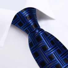 Blue Black Plaid Men's Tie Pocket Square Handkerchief Set