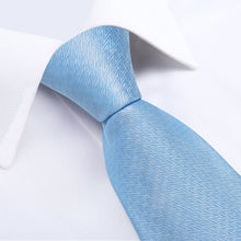 Sky Blue Solid Men's Tie Handkerchief Cufflinks Clip Set