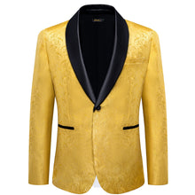 DiBanGu Urobilin Yellow Paisley Shawl Collar Silk Slim Fit Mens Dress Suit