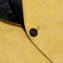 DiBanGu Urobilin Yellow Paisley Shawl Collar Silk Slim Fit Mens Dress Suit