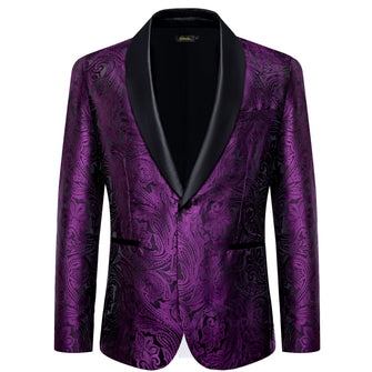 DiBanGu Royal Purple Paisley Shawl Collar Silk Slim Fit Mens Dress Suit