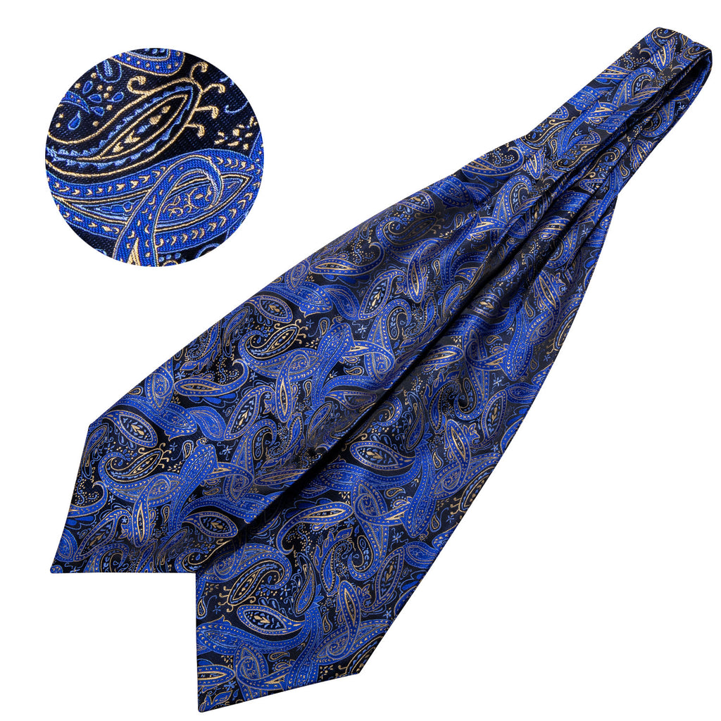 Blue Black Paisley Silk Cravat Woven Ascot Tie Pocket Square Handkerch ...