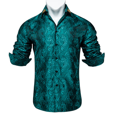 Dibangu Green Paisley Men's Shirt with Collar pin – DiBanGuStore