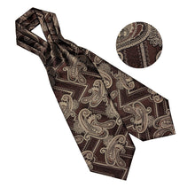 Brown Paisley Silk Cravat Woven Ascot Tie Pocket Square Handkerchief S ...