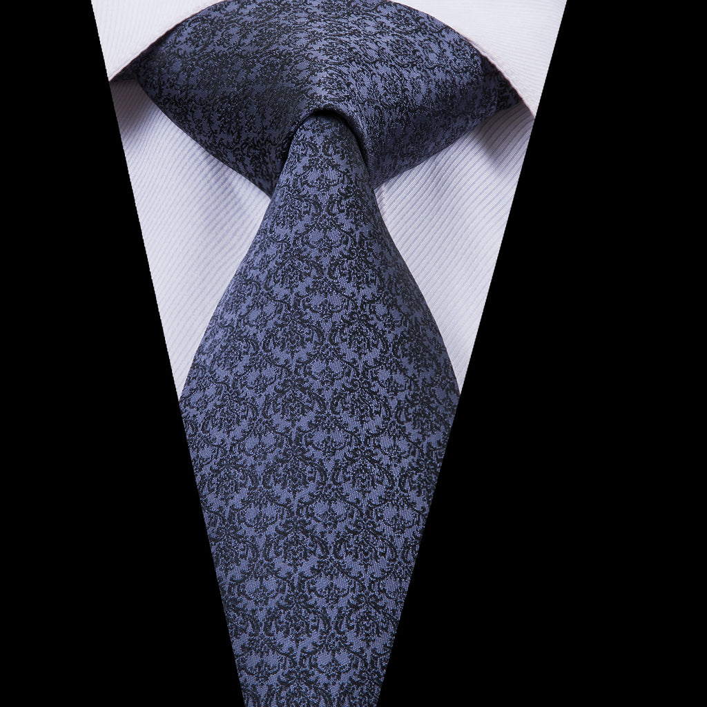 Unique Grey Floral Ties Handkerchief Cufflinks Set– DiBanGuStore