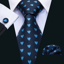 Light Blue Heart Pattern Tie Handkerchief Cufflinks Set (1793170374698)