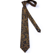Beautiful Black Golden Paisley Tie Pocket Square Cufflinks Set ...