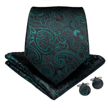 classic design silk mens floral green tie pocket square cufflinks set for dress suit