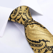 business dress black gold floral mens ties pocket square cufflinks set