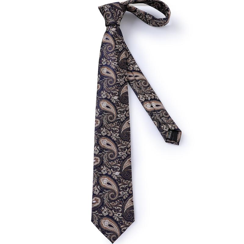 Gold Blue Paisley Floral Tie Pocket Square Cufflinks Set– DiBanGuStore