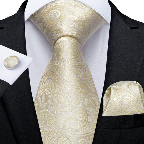 Beige Paisley Tie Pocket Square Cufflinks Set– DiBanGuStore
