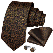 Brown Floral Tie Pocket Square Cufflinks Set (4536099242065)