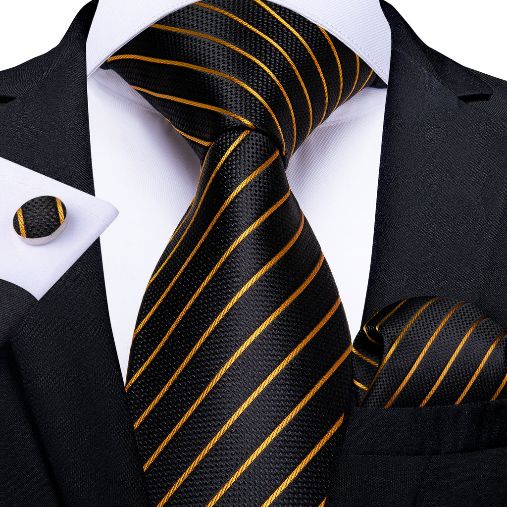 Dibangu Suit Tie Black Yellow Striped Men's Tie Set for Work Dresses ...