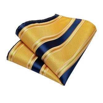 DiBanGu Yellow Blue Striped Silk Pocket Square