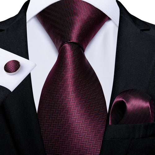 Novelty Burgundy Solid Men's Tie Handkerchief Cufflinks Set– DiBanGuStore