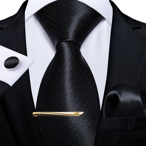 New Novelty Black Solid Men's Tie Handkerchief Cufflinks Clip Set ...