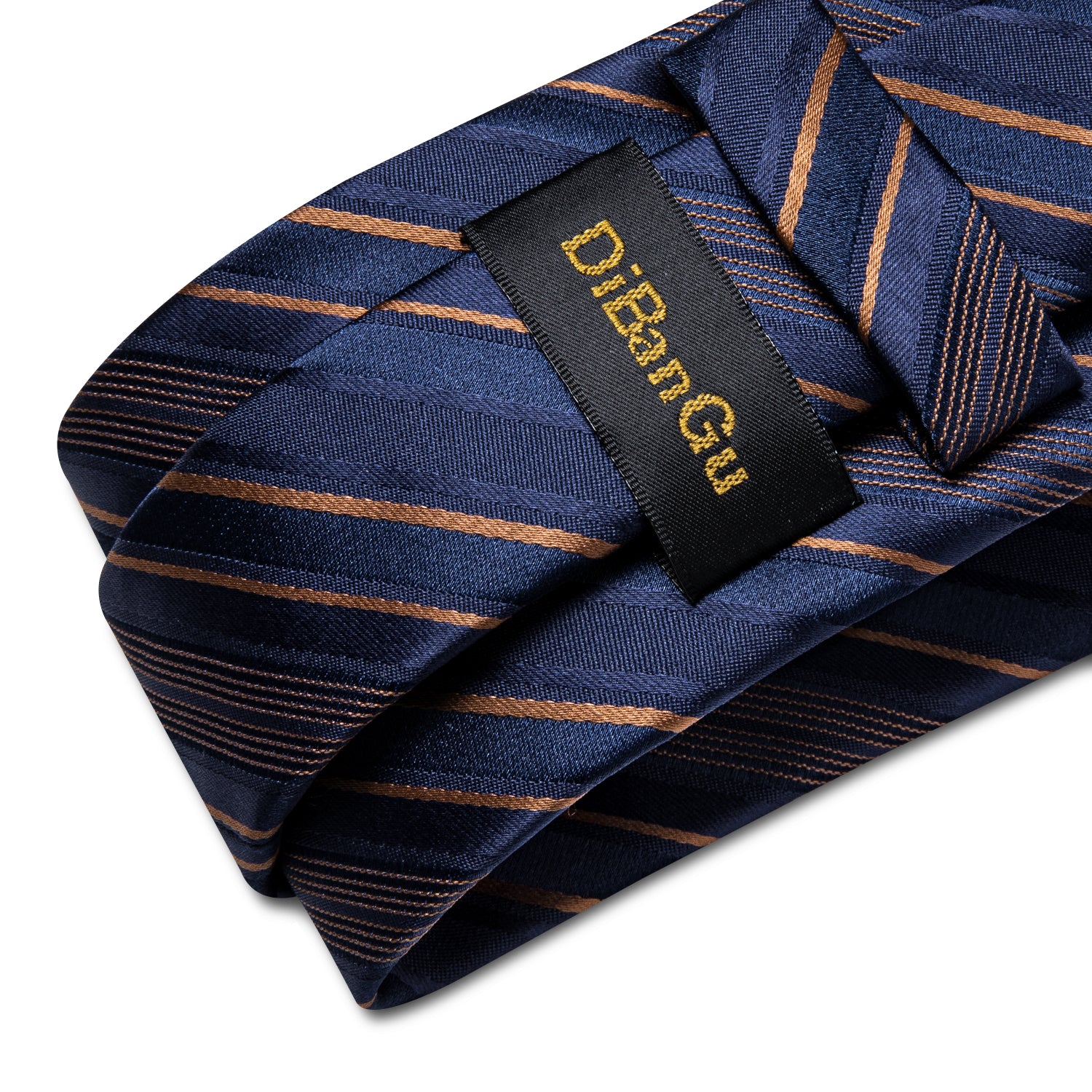 Navy-Blue Golden Striped Men's Tie Handkerchief Cufflinks Set– DiBanGuStore